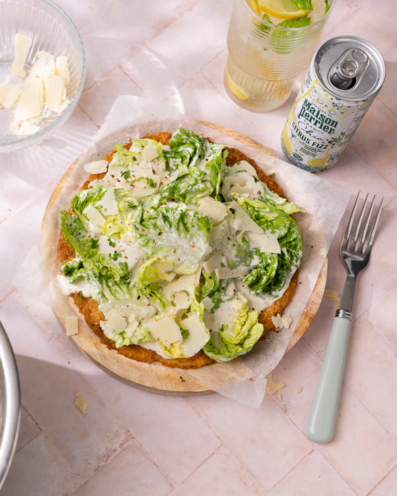 La chicken crust caesar salad pizza