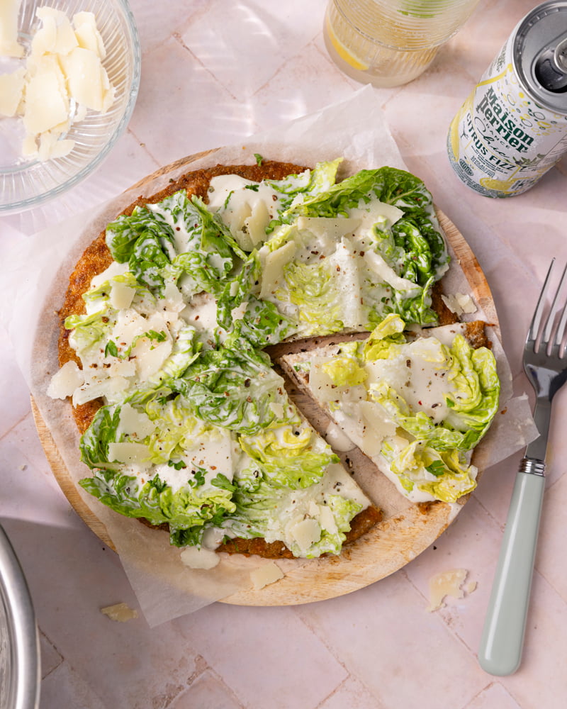 La chicken crust caesar salad pizza