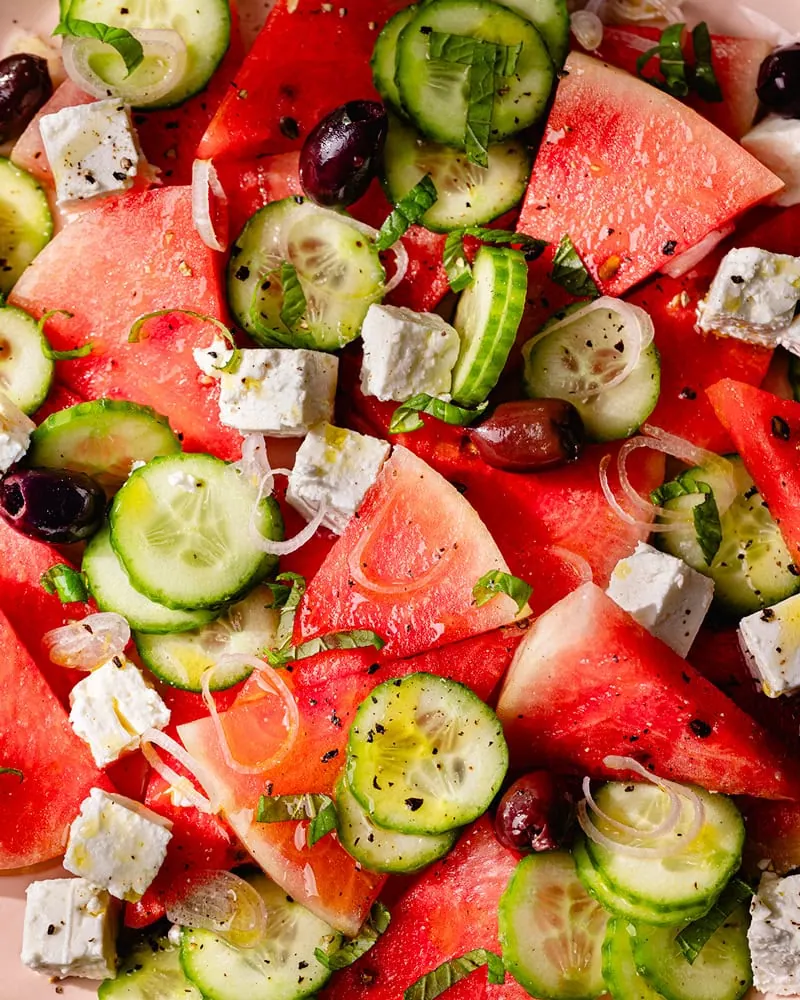 Assiette de salade feta-pastèque grecque
