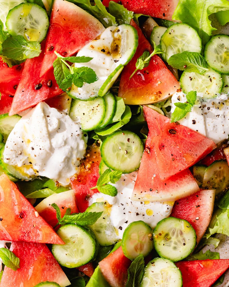 La salade burrata, pastèque & concombre : la plus fraîche de l’été ! 2 La salade burrata, pastèque & concombre