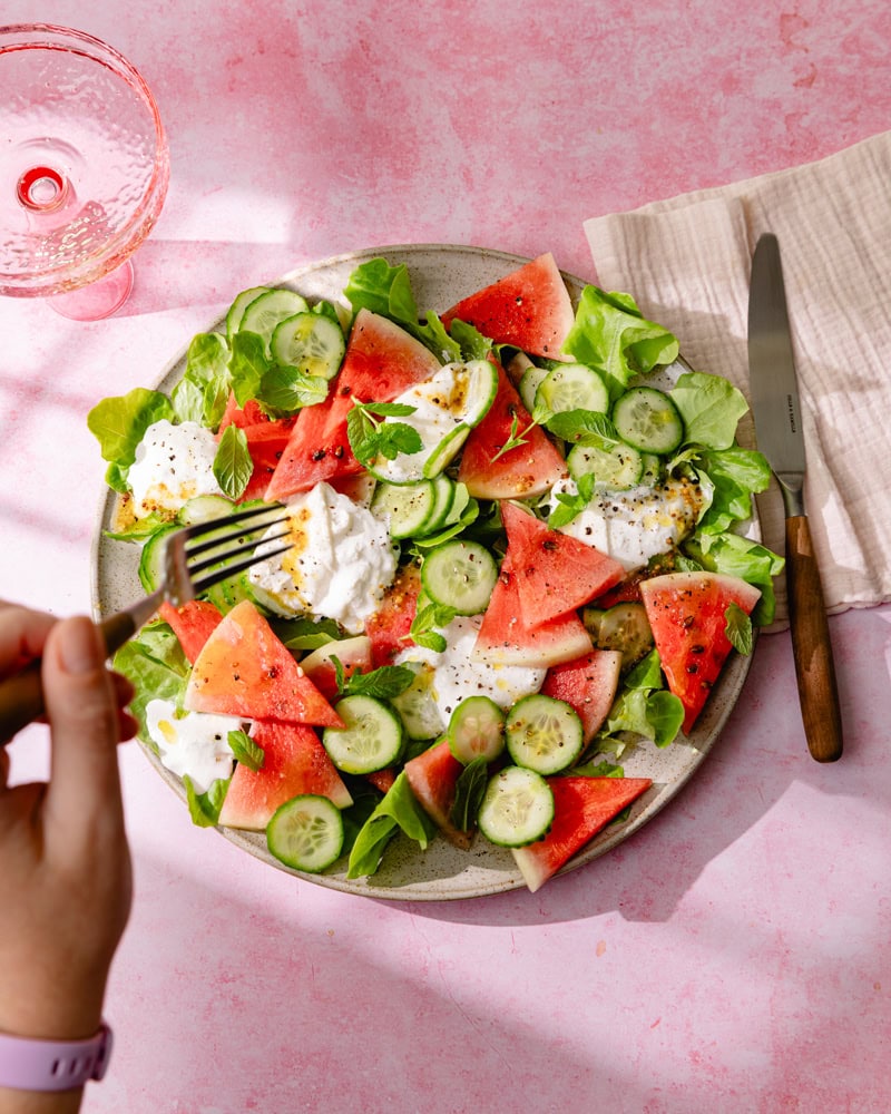 La salade burrata, pastèque & concombre : la plus fraîche de l’été ! 3 La salade burrata, pastèque & concombre
