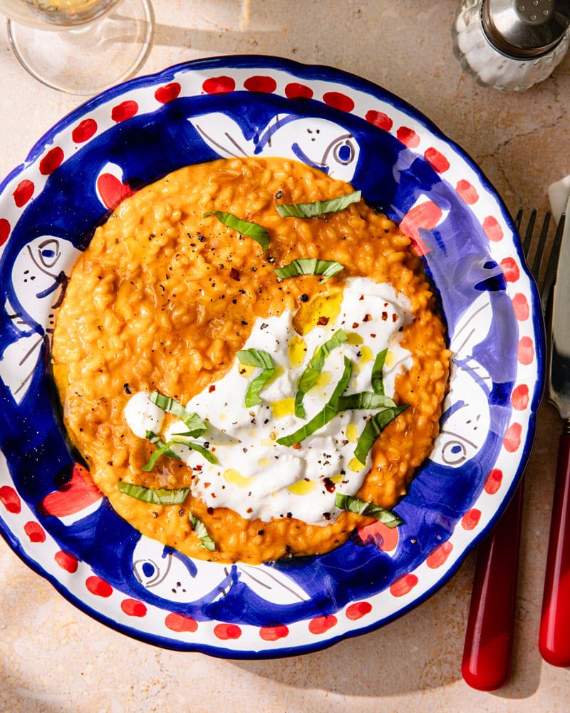 Le risotto à la vodka et burrata : la comfort food sexy et spicy ! 2 Assiette de risotto à la vodka (épicé) et burrata