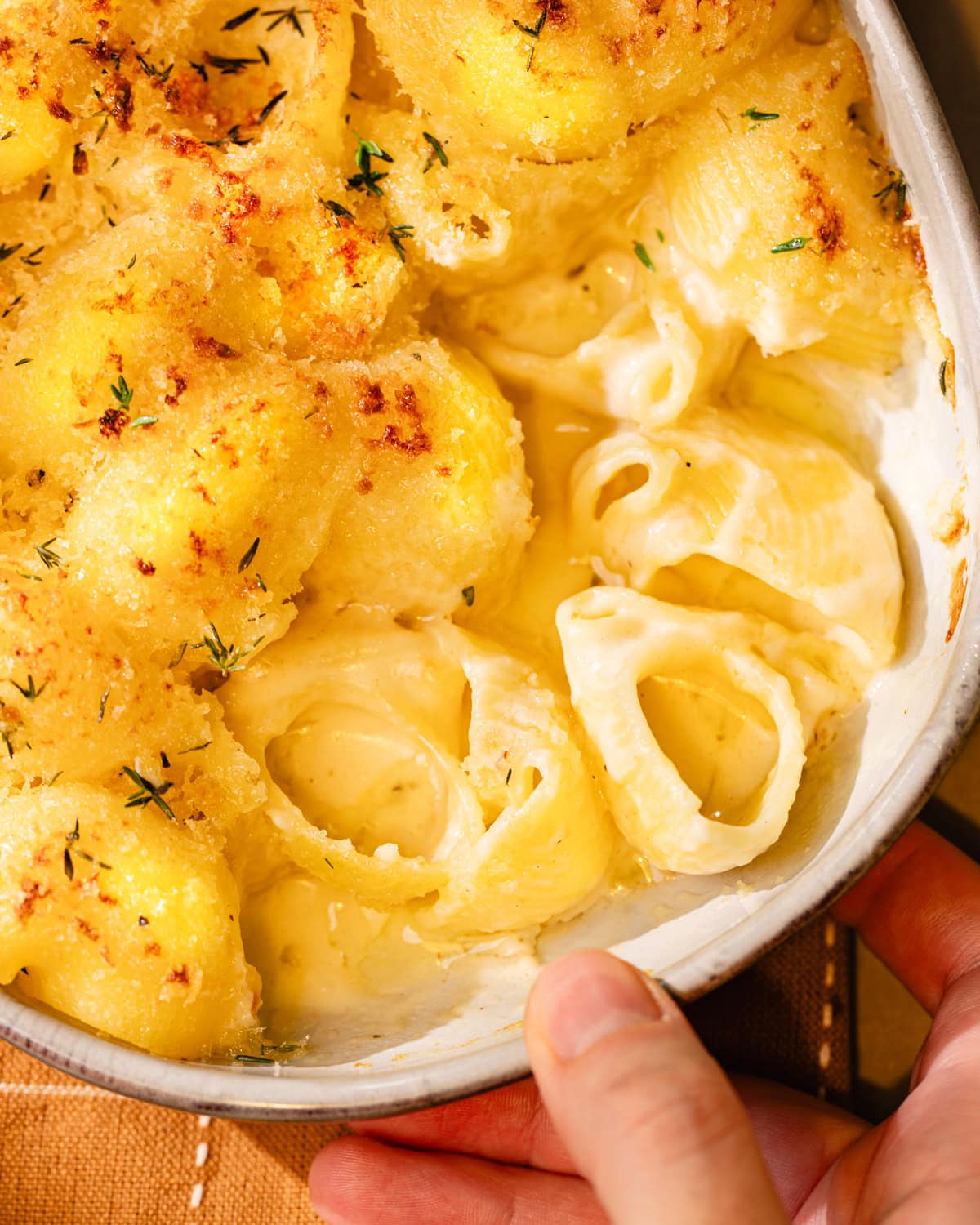 Plat de gratin mac and cheese à l'américaine
