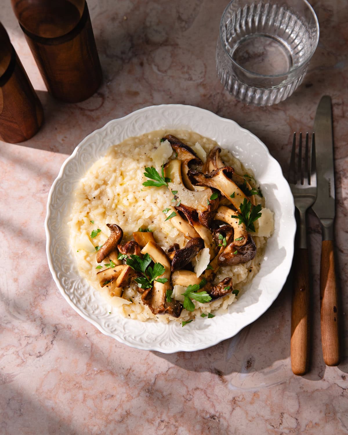Assiette de risotto aux pleurotes