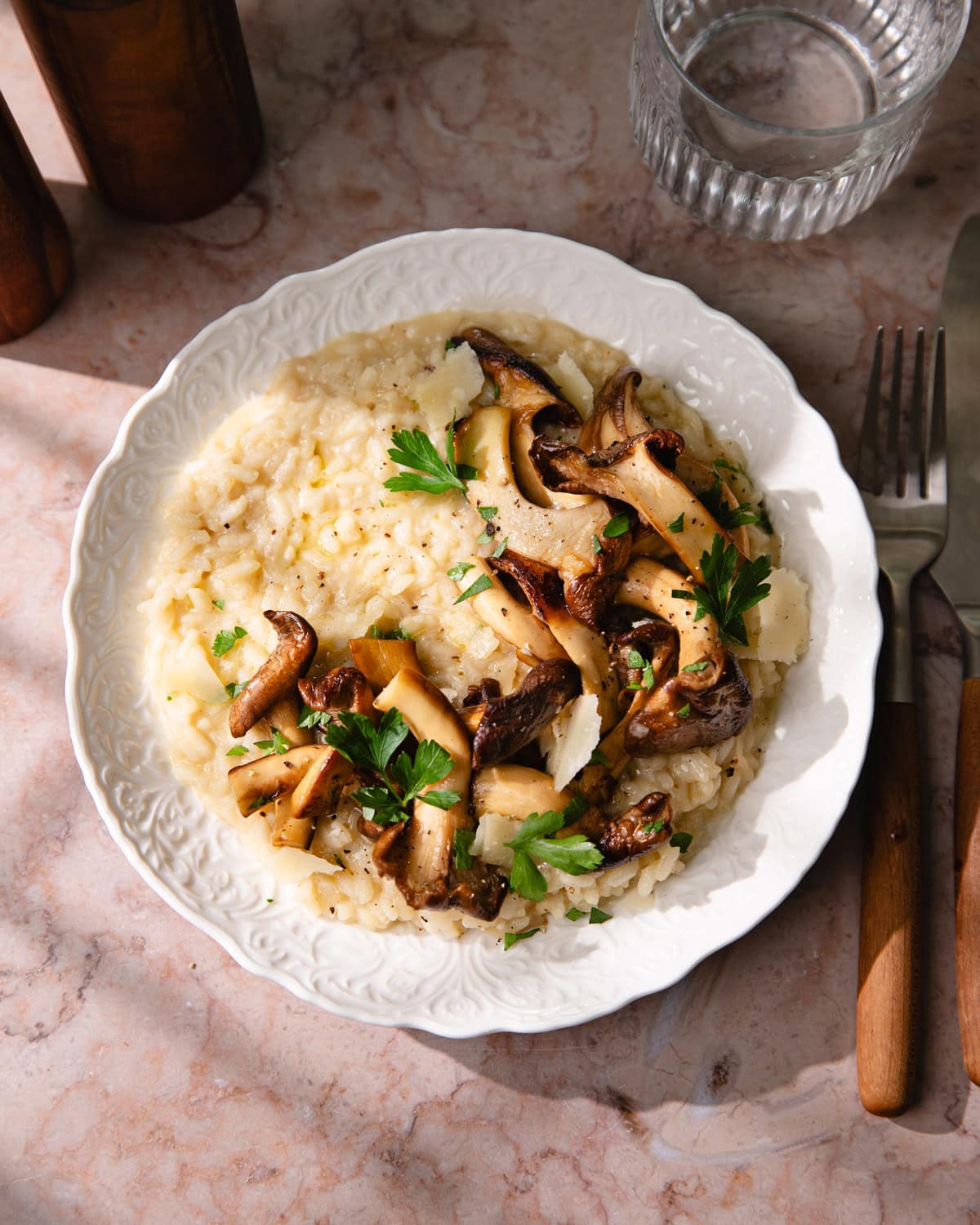 Assiette de risotto aux pleurotes