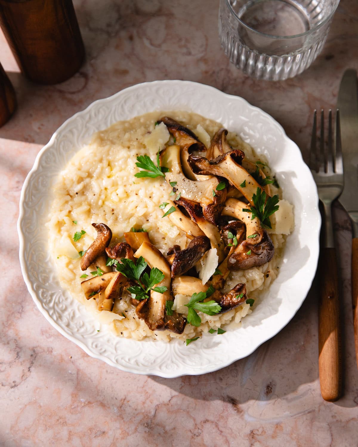Assiette de risotto aux pleurotes