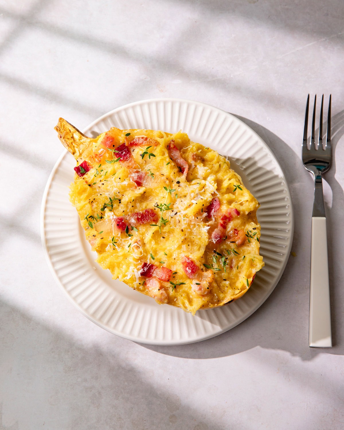 Courge spaghetti façon carbonara