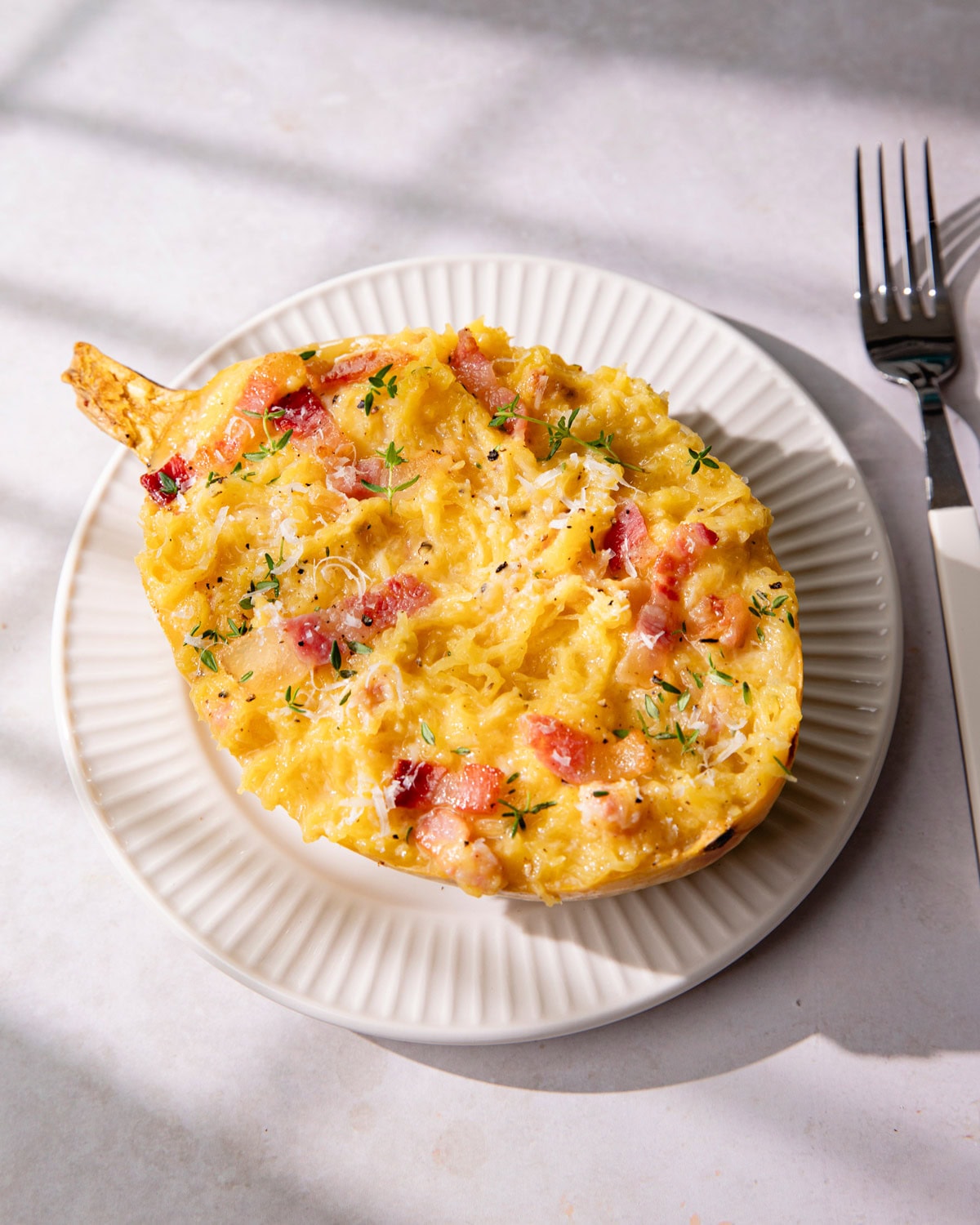 Courge spaghetti façon carbonara
