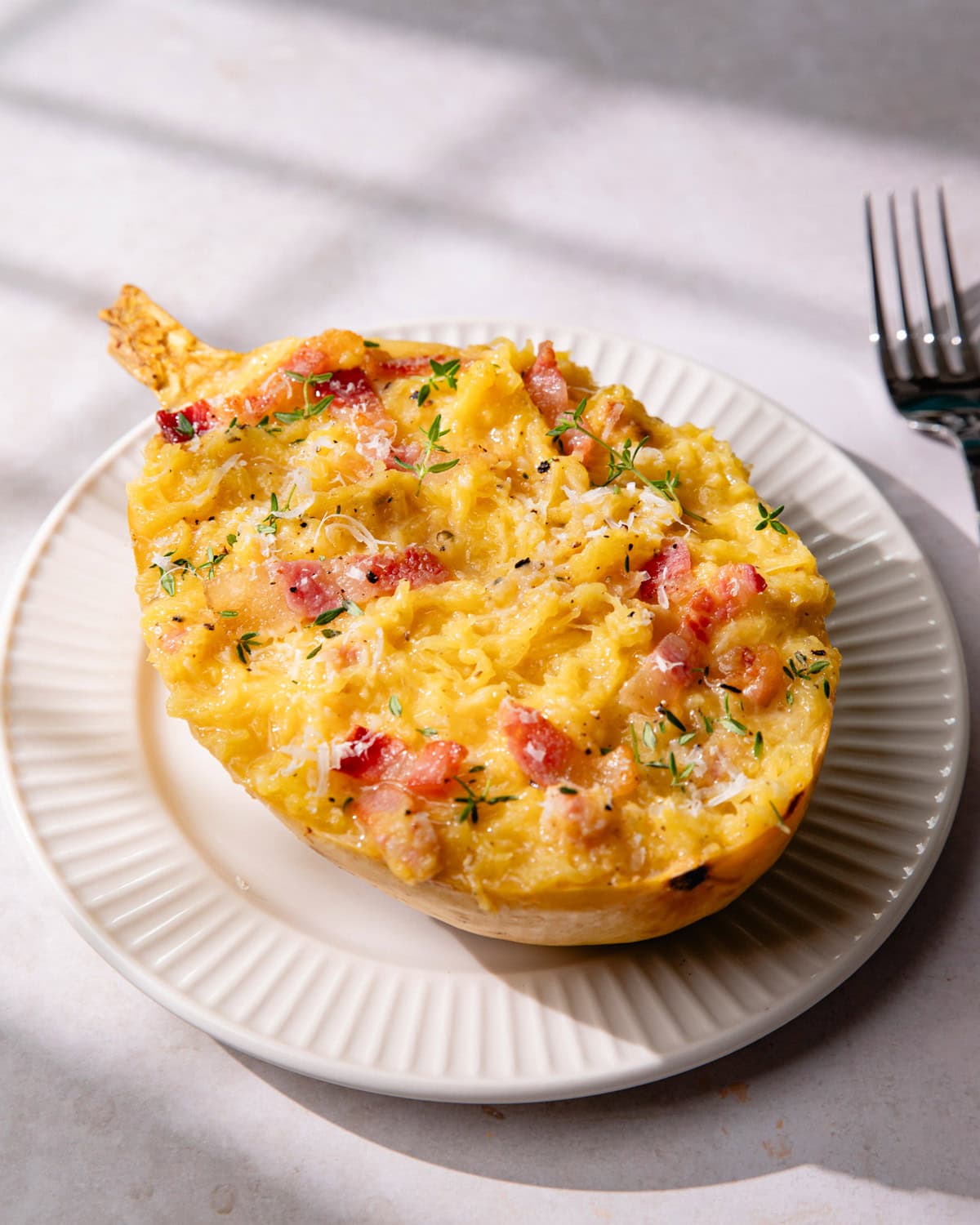 Courge spaghetti façon carbonara