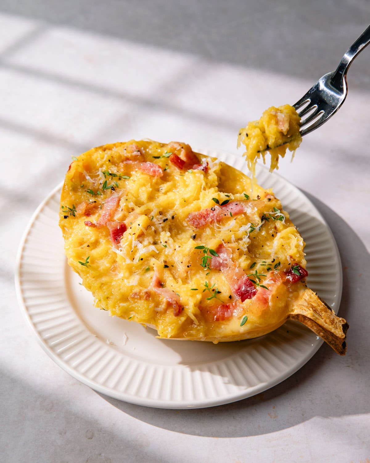 Courge spaghetti façon carbonara