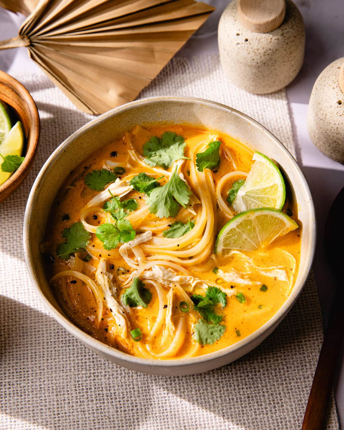 Bol de soupe thaï au poulet et curry rouge