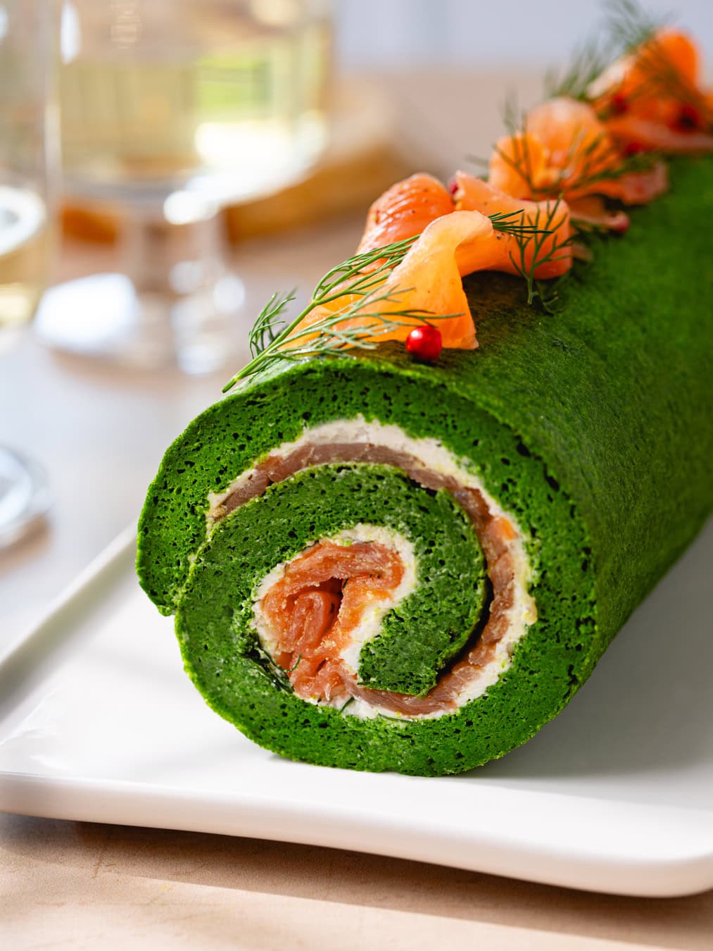 La bûche de Noël salée (fromage fouetté, saumon et épinards)