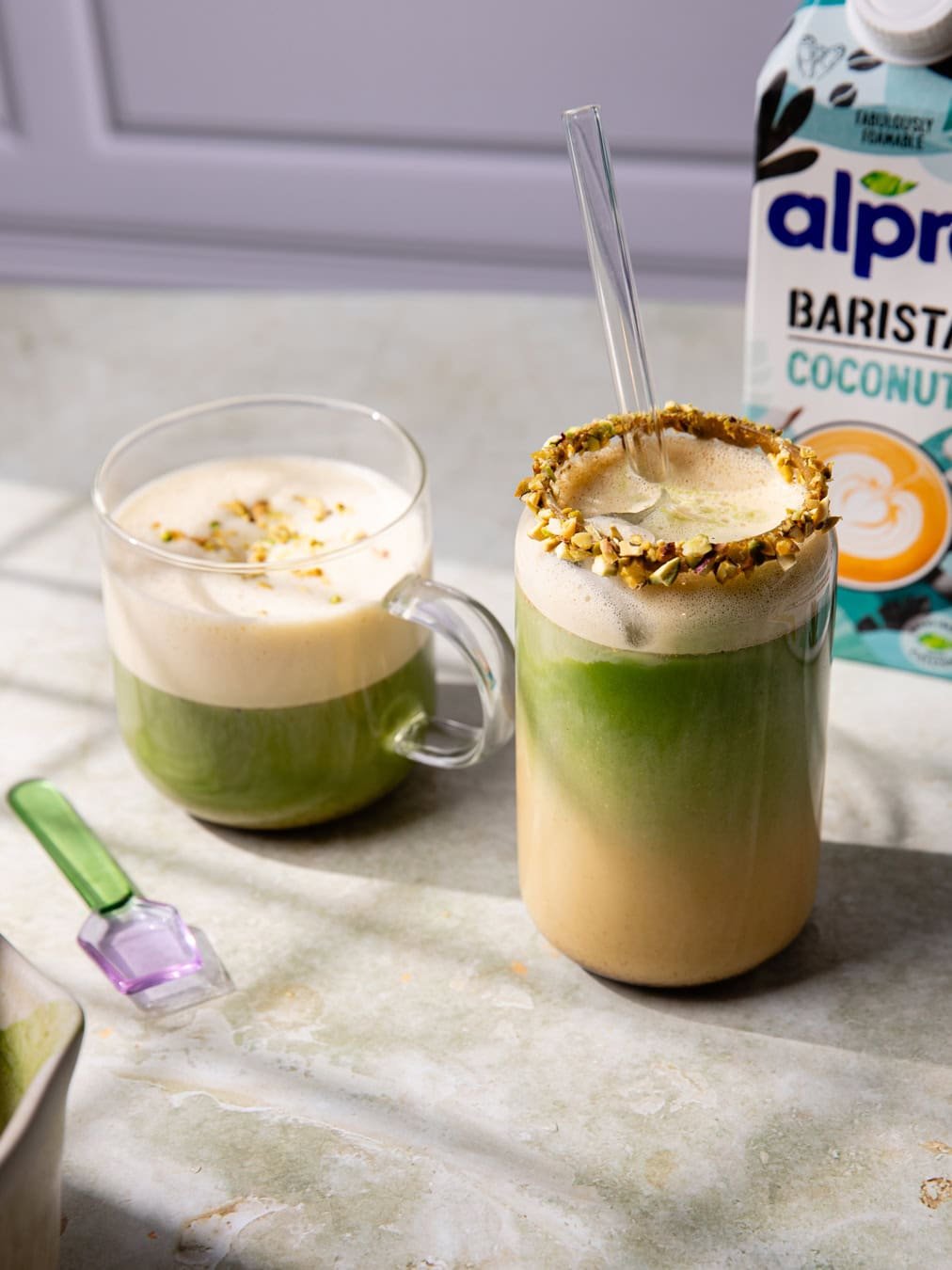 Boissons au matcha, pistache et noix de coco